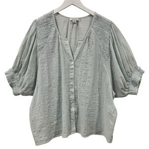 Sundance Larissa Short Puff Sleeve Gauzy Cotton Blue Mint Smocked Petite XL EUC